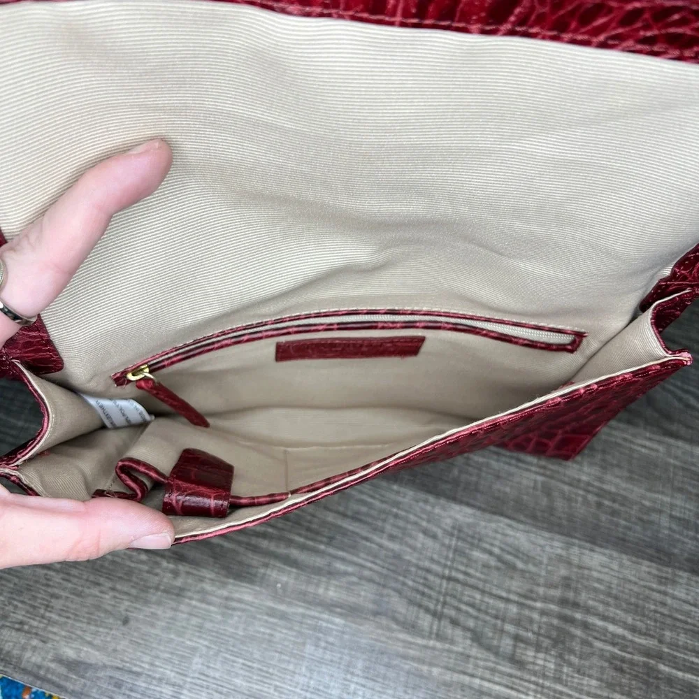 Talbots Burgundy Crocodile Embossed Leather Wristlet‎ Clutch Bag Red Maroon